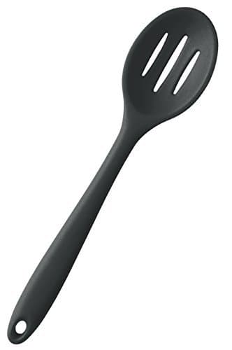 StarPack Premium Silicone Slotted Spoon with Hygienic Solid Coating, Bonus 101 Cooking Tips (Gray-Black)