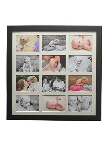 multi photo frame modern square black frame Hold 12 7x5 inch photos bevel cut mount