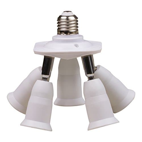 Hirate 5 in 1 Lamp Socket Adapter Splitter, LED Bulb Holder Chandelier Converter for E26 E27 Standard Light 360 Degree Adjustable