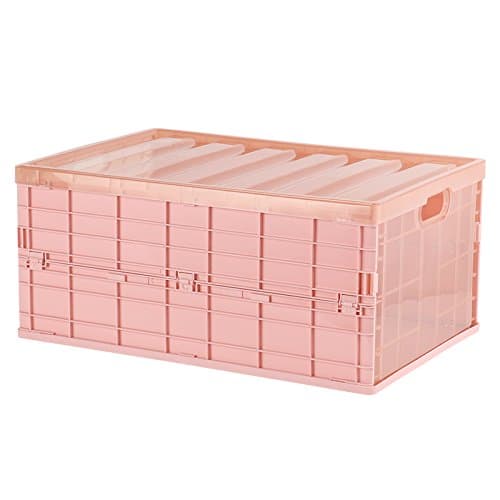 LaCyan Plastic Foldable Storage Box Container Car Storage Organizer with Cover (Pink, L)