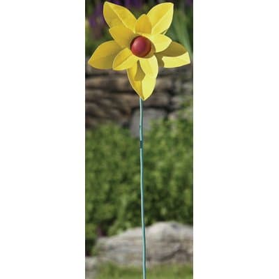 Painted Flower Yellow Spinner Stake Lrg