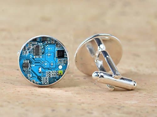Computer Blue Circuit Board picture Cufflinks Computer Geek Cuff links Nerd Accessories