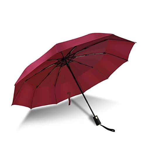 Umbrella Windproof Compact Travel Folding Double Canopy Umbrella Fast Drying Water-repellent Strong Automatic Open/Close One Handed Slip-Proof Handle for Ladies/Men-Red