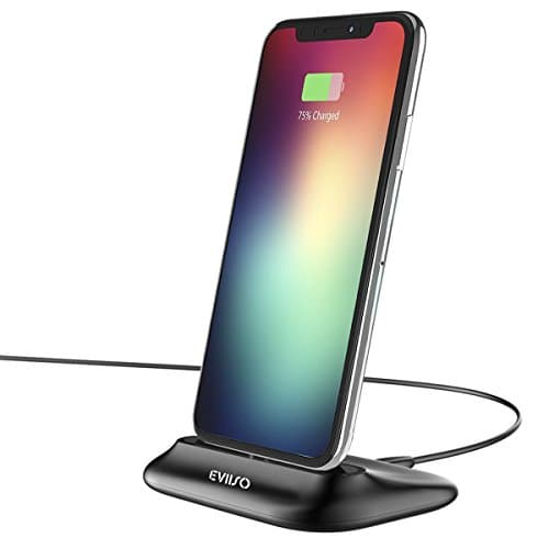 iPhone Lightning Charging Dock, EVIISO iPhone Charger Docking Station Charging and Data Sync Desktop Dock Stand with Lightning Adapter for Apple iPhone X 8 8Plus 7 7Plus 6 6s 6 Plus 5 5s 5C SE (Black)