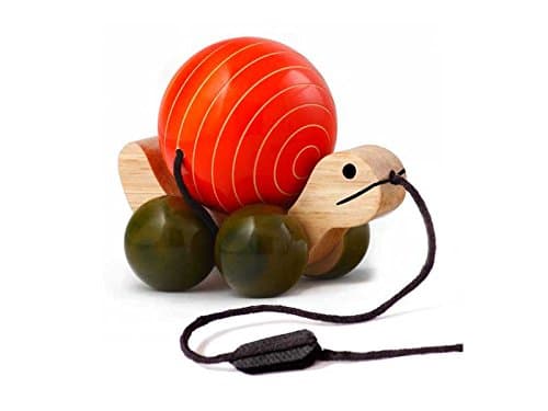 Tuttu Turtle - Handmade Wooden Pull Toy with Rotating Shell Coloured with Natural Dyes (Orange)