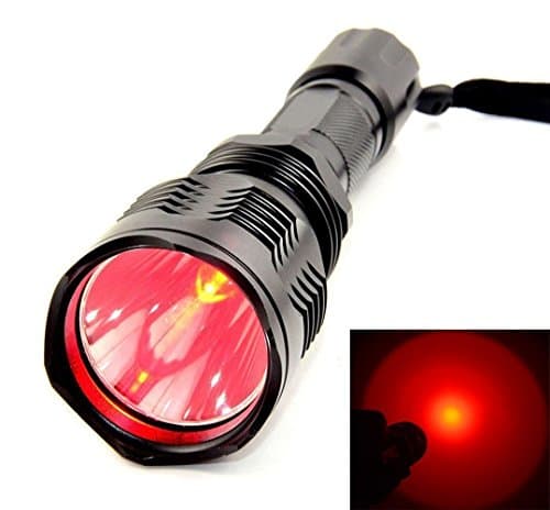 LiteMax Red Light Tactical Torch Flashlight 250 Yards Range High Lumens Red Hunting Light Super Bright Red Cree LED Coyote Hog Fox Predator Varmint Hunting Lamp Torch Powerful (with 18650 Battery + Charger)