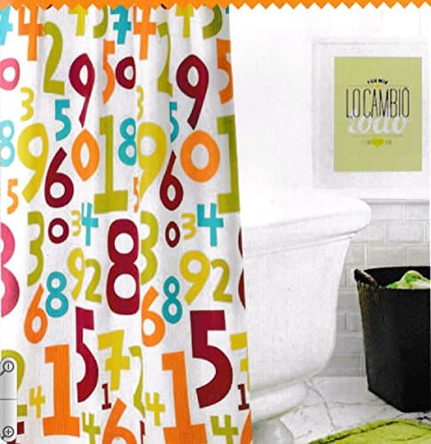 Shower Curtain 140 x 180 cm Mod Numbers with Loop Washable Ready to Hang, water-repellent * Waterproof * * Without Plastic * EXCLUSIVE DESIGN *