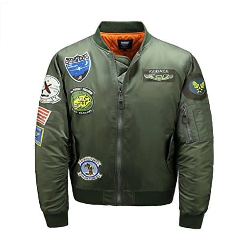 AVIDACE Quilted Bomber Jacket Men Nylon Oversized With 8 Leather Patches Coat Size XXL Green