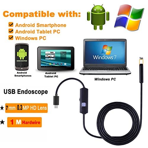 Kanavano HD hard wire Android OTG USB Endoscope Camera 7mm 5M 3.5M 2M 1M Flexible Snake USB Pipe Inspection Borescope Android USB HD Camera（7MM*1M）