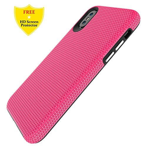 iPhone X Case + Free HD Screen Protector,idatog® Rugged Heavy Duty Bumper Armor Case 360 Protective Shock-Absorption, High PC Back Cover, Soft Rubber TPU Bumper (TPU inside), Anti-Scratch case For Apple iPhone X 5.8" (Pink)