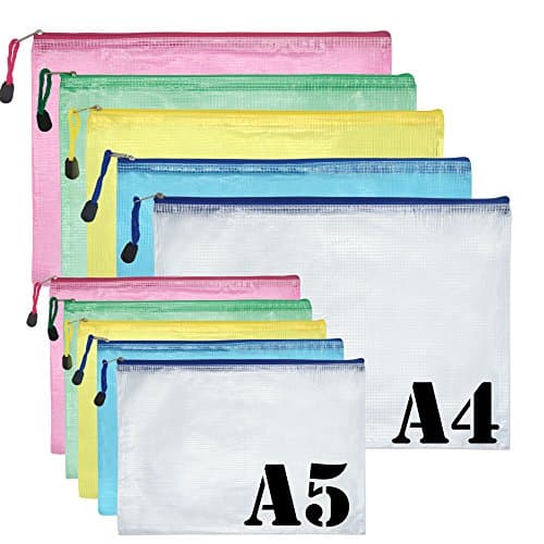 10pcs A4 A5 Mesh Document Bag Zip File Bag with Zipper for Cosmetics Offices Supplies Travel Accessories by YSLF, 5 Colors