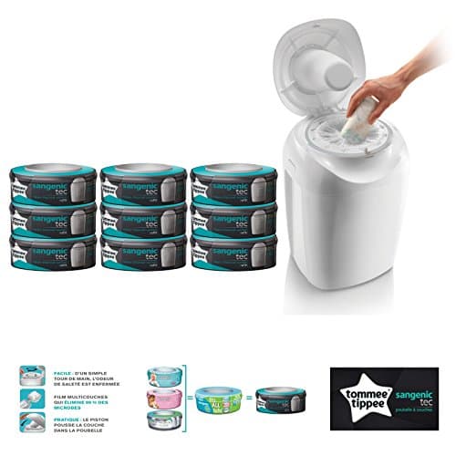 TEC White Nappy Bin with 9 TEC Refills - Multipack
