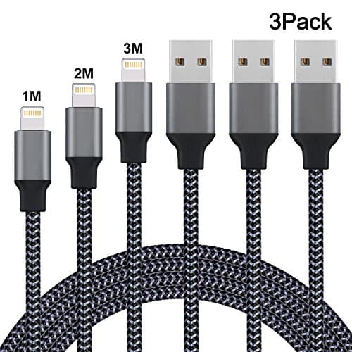 iPhone Cable, Eashion iPhone Charger Cable 1m+2m+3m Nylon Braided Lightning Cable Compatible with iPhone 8/8Plus/X/7/6/5/6 Plus/6s/5s, iPad, Air (Black)