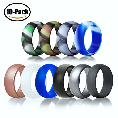 Silicone Wedding Ring - Durable Comfortable Antibacterial Rubber Rings - 10 Pack (11, MEN)