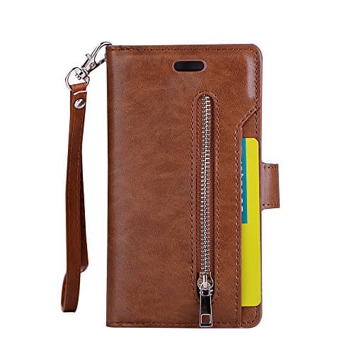 iPhone 6 Plus Case,iPhone 6S Plus Case [with Free Screen Protector], Qimmortal(TM) Premium PU Leather Wallet Purses Case Stand Book Type Style Cover with [Lanyard Strap] and [Credit Card Holders Slots] Flip Folio Magnetic Detachable Button Protective Case Cover For Apple iPhone 6 Plus/iPhone 6S Plus - Brown