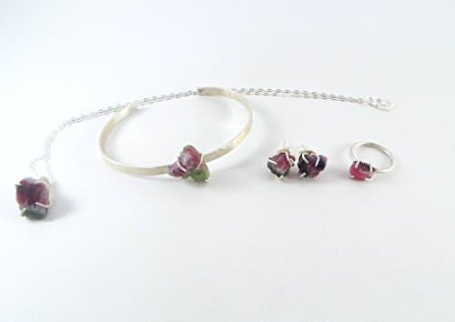 Raw Stone Sterling Silver Gift Set - Bangle, Earrings, Ring, Necklace
