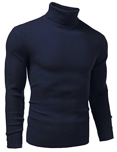 Men Basic Sweater Ribbed Knit Turtleneck Long Sleeve Slim Fit Thermal Pullover Sweater L