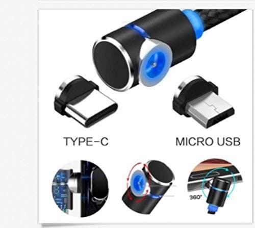 Magnetic 360 Degree Round Charging Cable, Micro +Type C +Phone USB Cable 3 in 1 Adapter 39 inch Nylon Braided Cord with LED Indicator 3 Connectors Charger for Androids Type C (Black, Type-c)