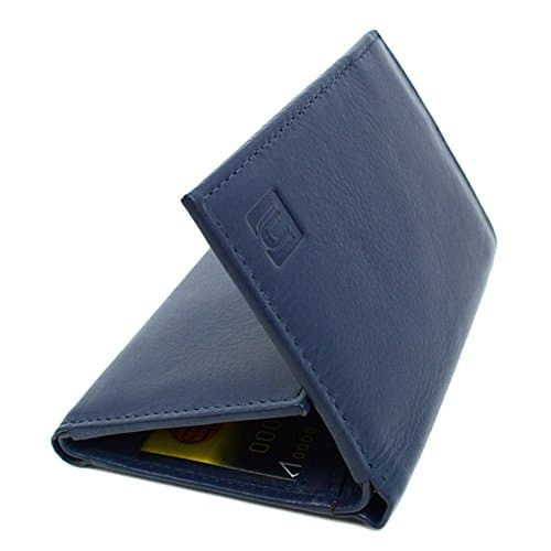 Leather RFID Blocking Protection Tri-Fold Trifold Wallet (Blue)