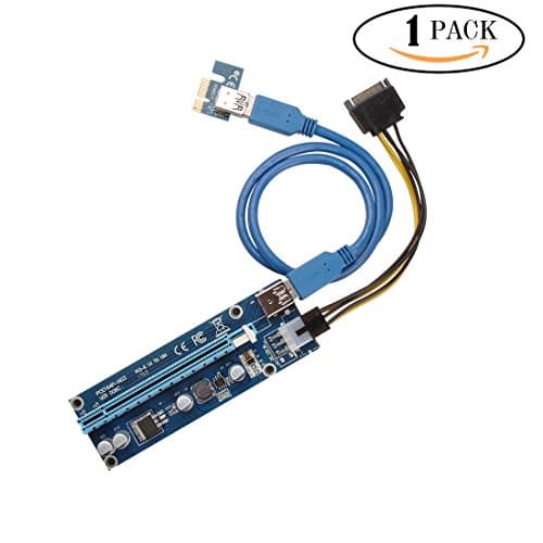 PCIe PCI-E Riser Card 1X to 16X USB 3.0 Cable Extender Graphic Card Adapter SATA 15Pin to 6Pin Power Cable for BTC Miner Machine (1 PACK)