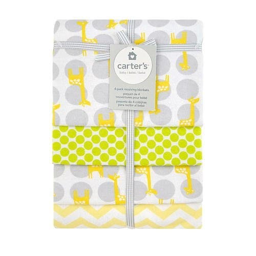 Carter's Giraffe 4 Pack Flannel Receiving Blankets - Yellow/Grey