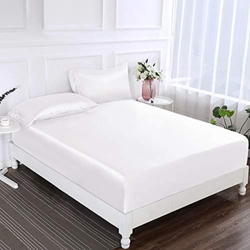 ElleSilk Silk Fitted Sheet Single Size, Silk Bed Sheets, 22 Momme, 100% Mulberry Silk, Luxurious and Extremely Durable, White