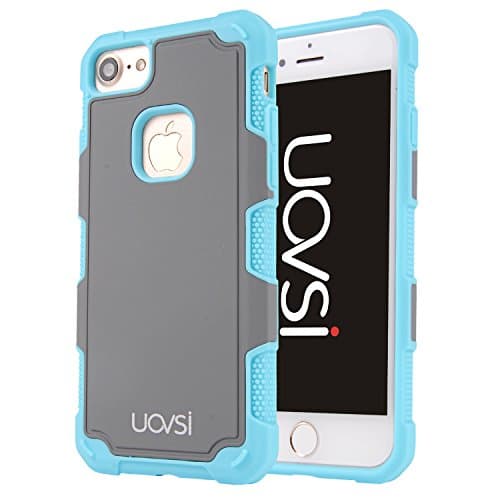 iPhone 7 Case,UOVSI[Soft Series] iphone7 Dual Layer Case Hard PC+Anti-Skid Silicone Heavy Duty Protection For iPhone 7 4.7 inch [With Free Screen Protector] (Grey Blue)