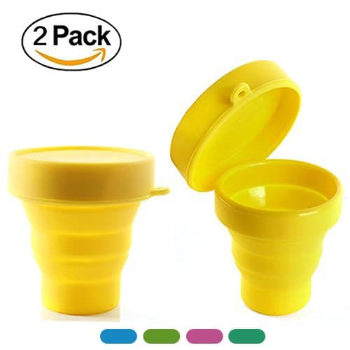 Collapsible Silicone Cup Foldable Sterilizing Cup for Menstrual Cup Moon Cup (Yellow-2 Pack)