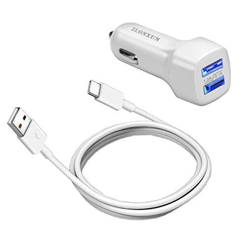 Car Charger + USB Type C Cable (3.3 ft) for LG G5,Samsung Galaxy S8/S9, Huawei P9 / P9 Plus / Honor 8 / Mate 9,Lumia 950xl/950, HTC 10