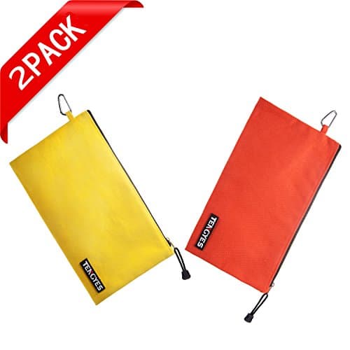 Canvas Tool Bag - 2 Pack Heavy Duty 16 oz. Tool Pouch Tote Bag, 12.5" x 7" Color Coded with Metal Zipper, Carabiner Clip - Multi Purpose Durable Storage and Organizer Bag for Men, Women, Kids