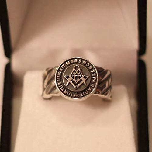 Handmade Compasses Square Ring Sterling Silver 925 Gold Virtus Junxit Mors Non Separabit