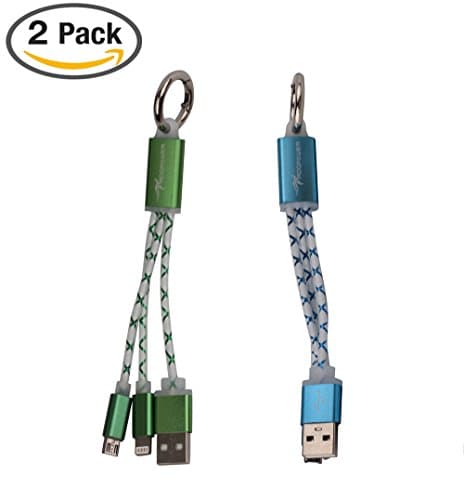 Roopower 2 in 1 Keychain Lightning and Micro USB Charging Cable for iPhone 6s,6s Plus,6,6 Plus,iPad/iPod and Samsung, HTC, Nexus, Nokia,Sony etc (Blue Green)