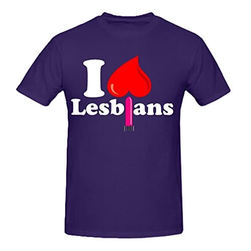 TEEFEEELE Mens Curable O Neck I Love Lesbs T-Shirts Purple