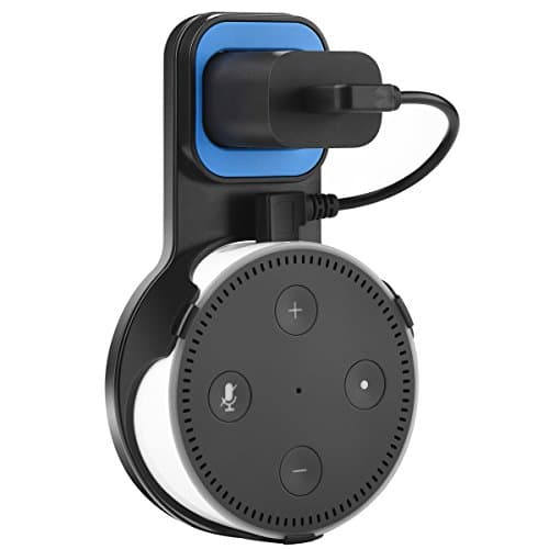 Outlet echo Wall Mount Holder, Aikerui echo dot Holder hanger for Amazon Alexa Echo Dot 2nd Generation accessories，plug holder with short charge cable in Kitchens, bedroom and Bathroom Black