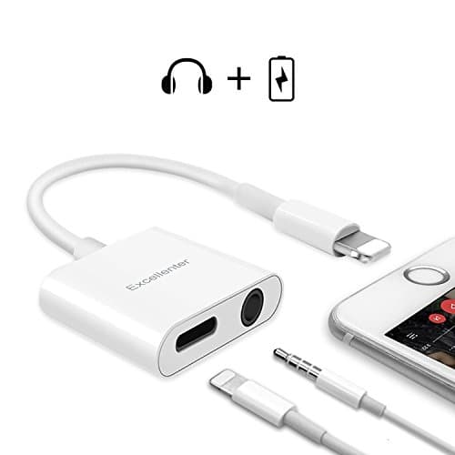 Lightning to 3.5 mm Headphone Jack Adapter , Excellenter iPhone X/ 8/ 7 Plus Earphone Lightning Adapter &amp; Splitter, 2 in 1 Aux Headphone Jack Audio + Charge Cable Adapter, Support iOS 10.3 and Later