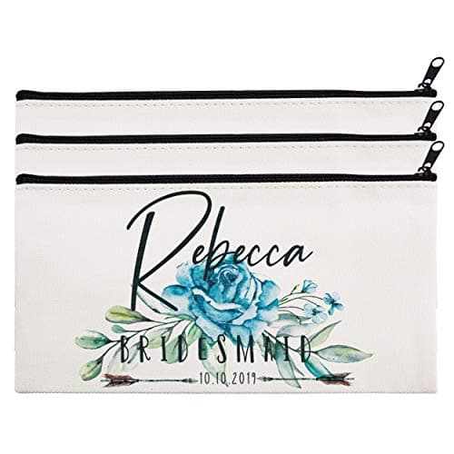 Personalized Makeup Bag Bridesmaid Wedding Customized Pouch Bachelor | Design-3 | Set of 3