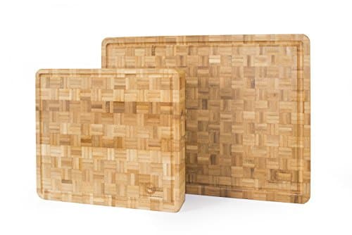 Large and Small Checkered End Grain Bamboo Thick Cutting Board Set with Drip Groove| Professional, Antibacterial Butcher Block | Non-Slip Rubber Feet