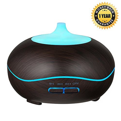 Aroma Diffuser,YCTA 300ml Wood Grain Ultrasonic Aromatherapy Oil Diffuser with Adjustable Mist Mode Waterless Auto Shut-off and 7 Color Changing LED Lights for Home Bedroom Baby Office