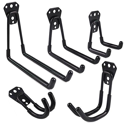 Clip U Hook | 4 set of 5 pcs Multi-Size Extended Wall Mount Tool Holder U-Hook with Anti-Slip Coating for Home Garage Chair Ladder Storage Organizer | Heavy Duty Iron and PVC | Black | 1443.05