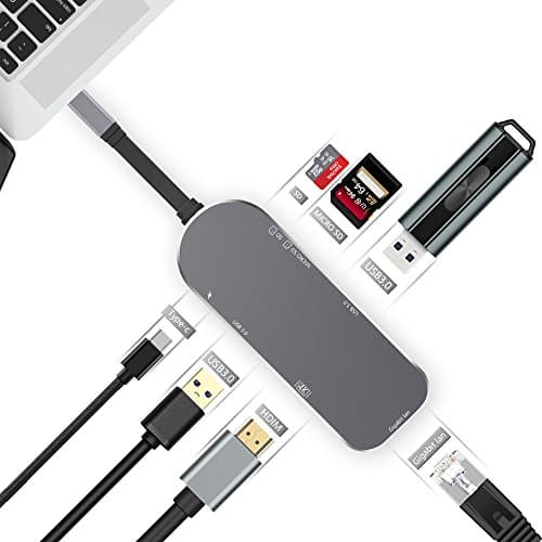 USB C Hub, SILIFUN 7 in 1 Thunderbolt Type-C Adapter with 2 USB-C 3.0 Ports,SD/TF Card Reader,4K HDMI &amp; PD Charging for Macbook Pro,Google Chromebook and More Type C Devices (Gray)