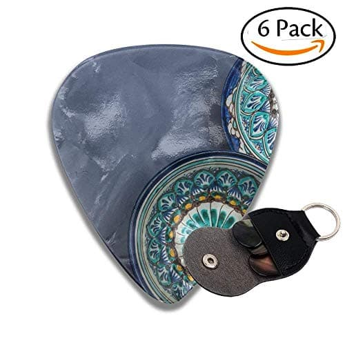 Ethnic Uzbek Ceramic Tableware On The Gray Background Decorative Ceramic Cups With Traditional Colorful Celluloid Guitar Picks Plectrums For Guitar Bass .6 Pack 46mm