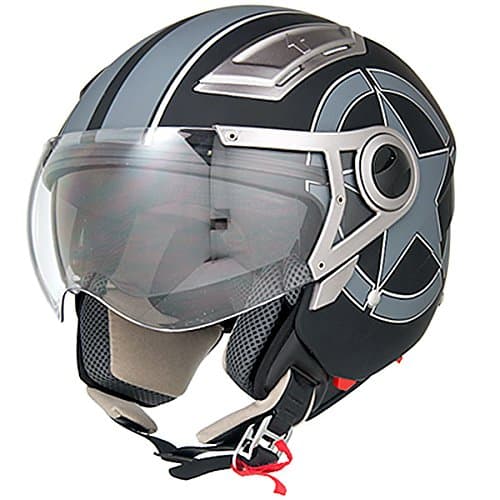 DOT Approved Motorcycle Helmet 3/4 Open Face Matte Black Star Retro Vintage - L