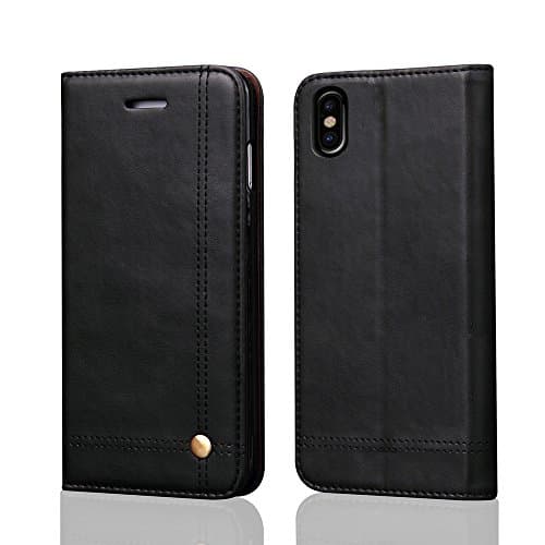 iPhone X Case,[Magnetic Closure] Wallet PU Leather Flip Case Protective Cover with Kickstand Function Cash / Card Holder Slot Folio Case for iPhone X / 10 5.8 inch - Black