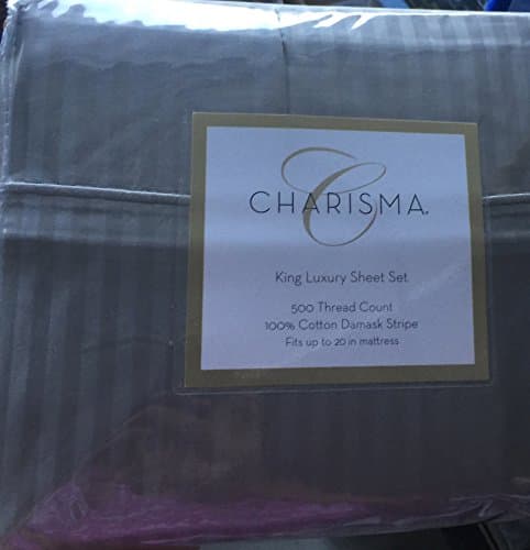 Charisma King Sheet Set in Grey Stripe, 500 Thread Count Cotton