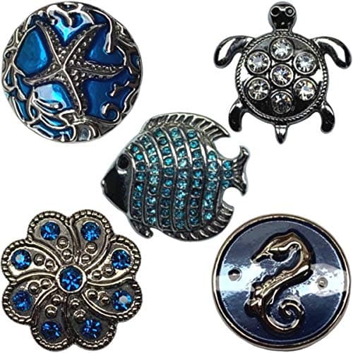Real Charming 5 Snap Charm Set for use with Real Charming Premium Decorative Badge Reel - Retractable ID Holder with Belt Clip (Ocean)