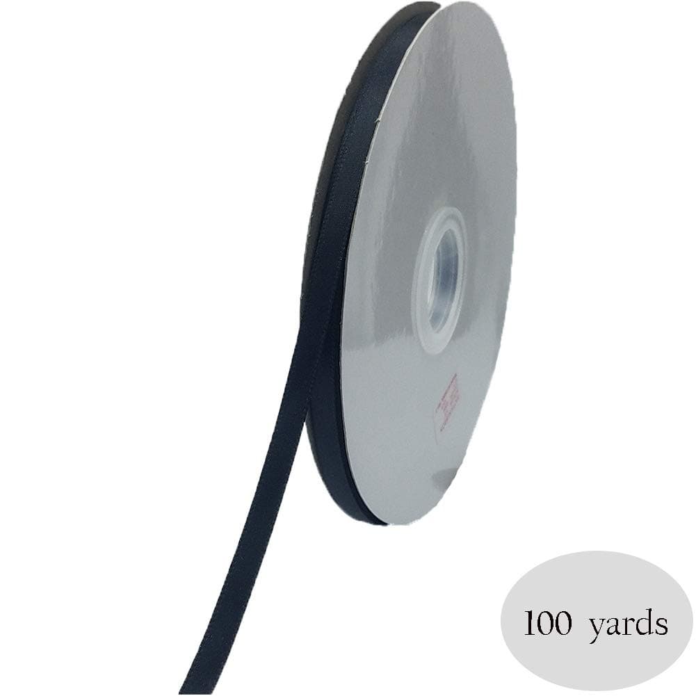 100 Yards 1/4-inch Wide Solid Satin Ribbon Roll, Gift Wrapping Hair Bows Party Wedding Supply (Black)