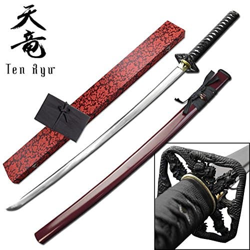 Ten Ryu 40.5" Ruby Red Carbon Sharp Blade Durable Samurai Katana Sword w/ Display Box