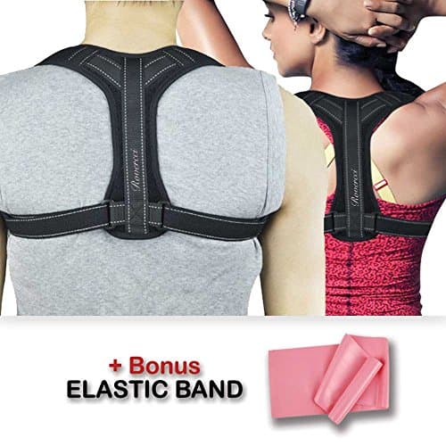 Posture Corrector for Men and Women – Fully Adjustable - Improve Bad Posture, Relieve Back and Shoulder Pain + Free Stretching Band - by Rovercci
