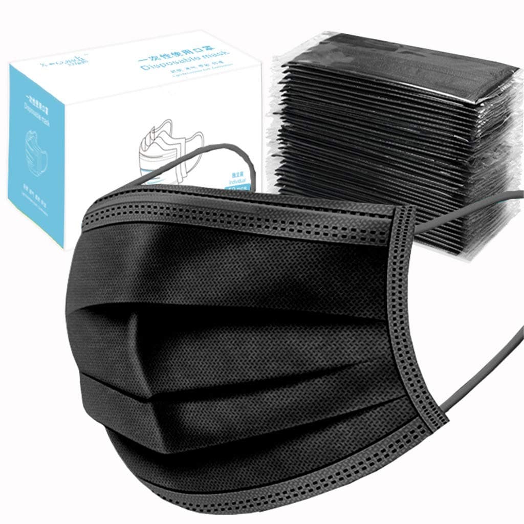 50 Pack Surgical Disposable Face Masks with Elastic Ear Loop, 4 Ply Breathable and Comfortable for Blocking Dust Air Pollution Flu Protection (Black)