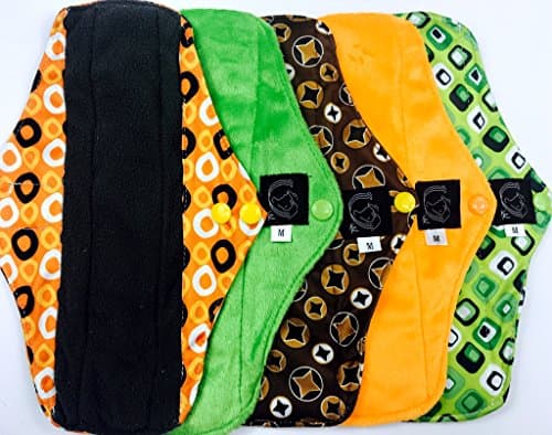 REGULAR Retro Collection - 5 Pack Cloth Sanitary Pads (CSP) Regular Flow, 25cm long x 9cm wide (9.75" L x 3.5" W) Bamboo CHARCOAL, Minkee / MINKY, Washable Reusable Period Protection, Menstrual Products, Mama Towel, Sanitary Napkins - {Kernow Kloth}